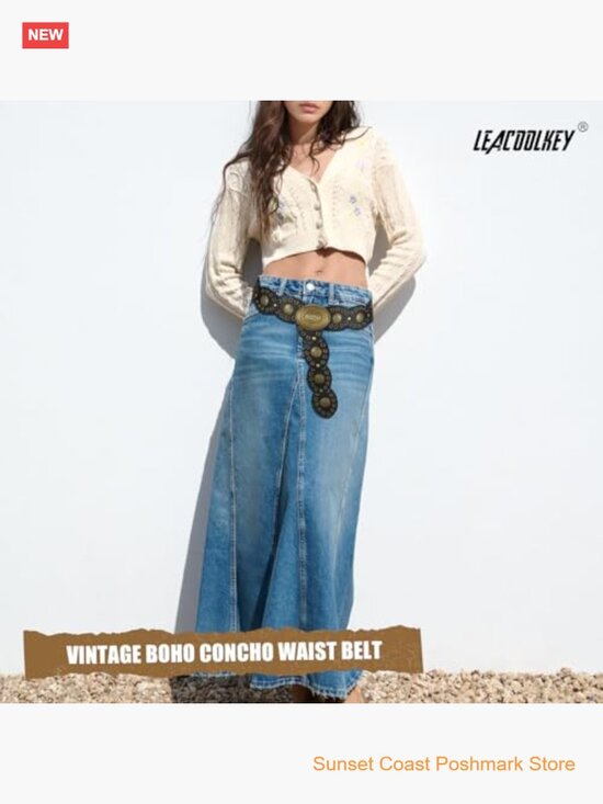 Western Concho Disc Belt Faux Leather Black Bronze Cowgirl Festival Boho main image 6